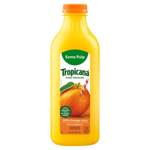 Tropicana Pure Premium Original Some Pulp 100% Orange Juice, 46 Fl Oz Bottle