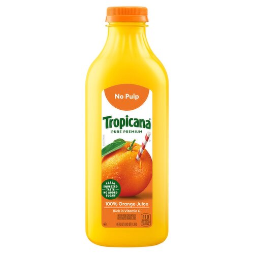 Tropicana Pure Premium Original No Pulp 100% Orange Juice, 46 Fl Oz Bottle