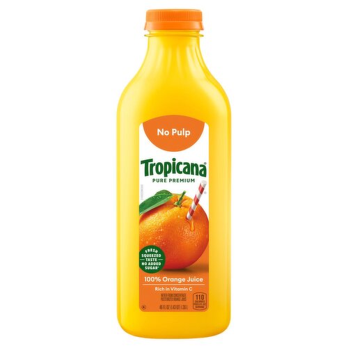 Tropicana No Pulp Pure Premium 100% Orange Juice, 46 fl oz