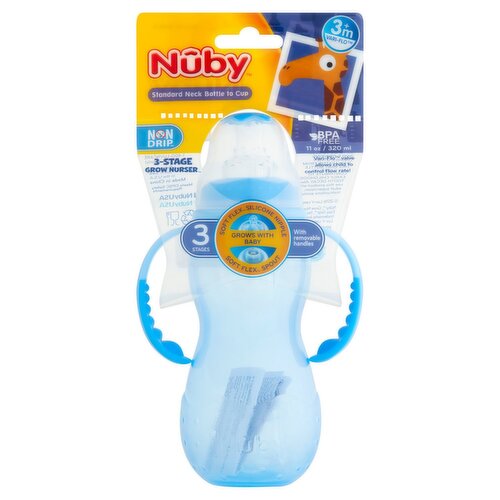 Nuby Non-Drip 11 oz Standard Neck Bottle to Cup, 3m+