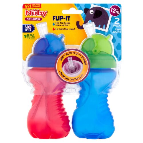 Nûby Active Sipeez 10 oz Flip-It No Spill Cups, 12m+, 2 count