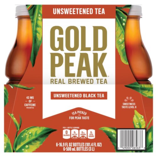 Gold Peak Unsweetened Black Tea Bottles, 16.9 fl oz, 6 Pack