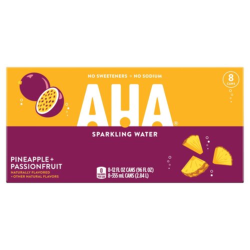 AHA Pineapple + Passionfruit Sparkling Water, 12 fl oz, 8 count