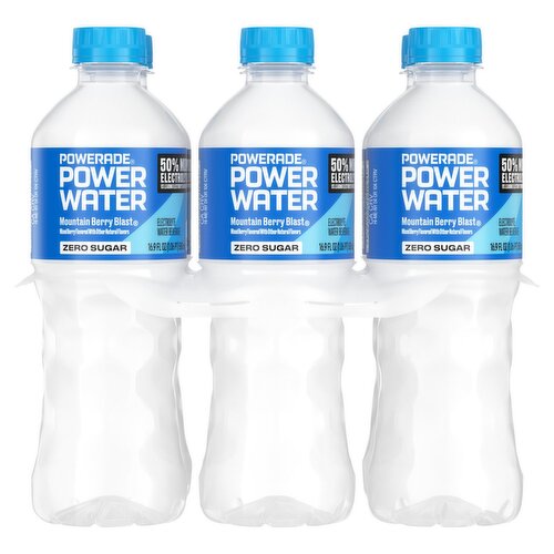 Powerade Power Water Zero Sugar Mountain Berry Blast Electrolyte Water Beverage, 16.9 fl oz, 6 count