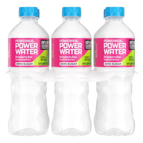Powerade Power Water Zero Sugar Strawberry Kiwi Electrolyte Water Beverage, 16.9 fl oz, 6 count