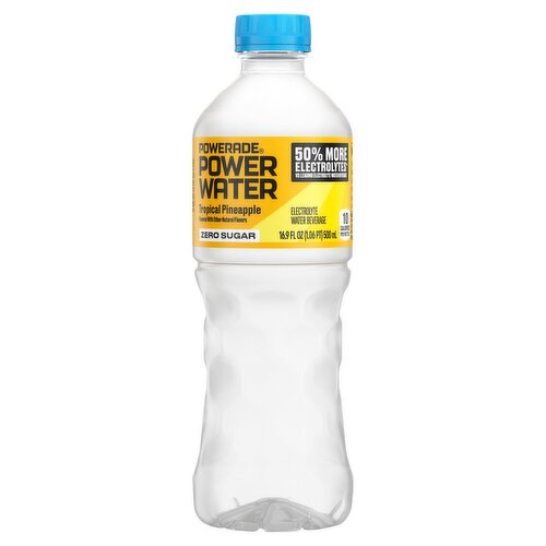 Powerade Power Water Zero Sugar Tropical Pineapple Electrolyte Water Beverage, 16.9 fl oz, 6 count