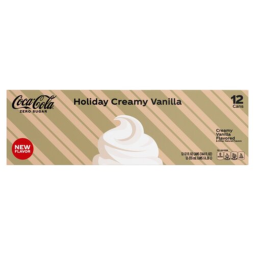 Coca-Cola Zero Sugar Holiday Creamy Vanilla Soda, 12 fl oz, 12 count