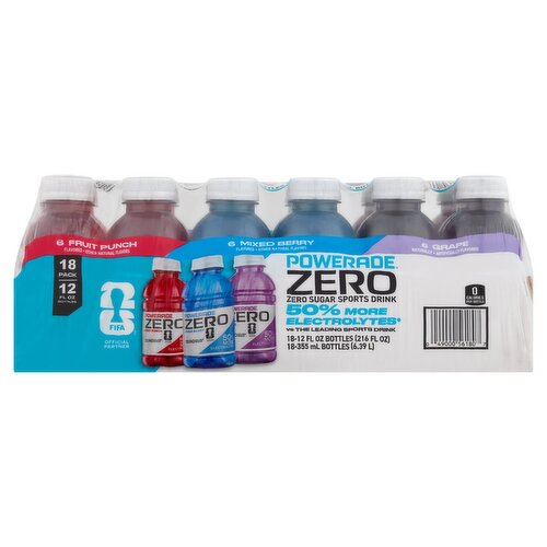 Powerade Zero Zero Sugar Sports Drink, 12 fl oz, 18 count