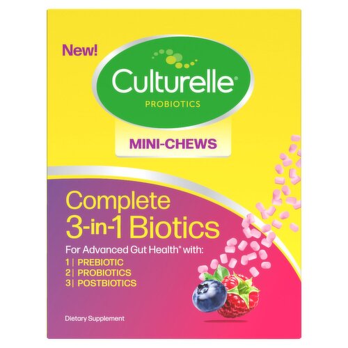 Culturelle Mixed Berry Flavor Complete 3-in-1 Biotics Mini-Chews Dietary Supplement, 28 count