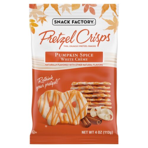 Snack Factory Pumpkin Spice White Crème Pretzel Crisps, 4 oz