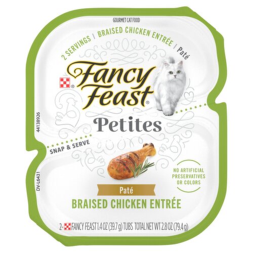 Purina Fancy Feast Petites Braised Chicken Entrée Paté Gourmet Cat Food, 1.4 oz, 2 count