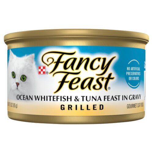 Purina Fancy Feast Grilled Ocean Whitefish & Tuna Feast in Gravy Gourmet Cat Food, 3 oz