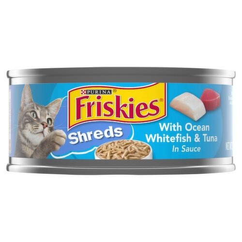 Purina Friskies Shreds with Ocean Whitefish & Tuna in Sauce Cat Food, 5.5 oz