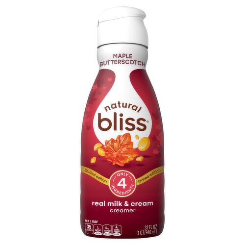 Natural Bliss Maple Butterscotch Real Milk & Cream Creamer Limited Edition, 32 fl oz