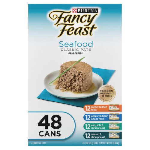 Purina Fancy Feast Seafood Classic Paté Collection Gourmet Cat Food, 3 oz, 48 count