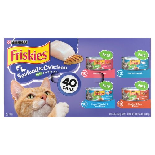 Purina Friskies Paté Favorites Seafood & Chicken Cat Food, 5.5 oz, 40 count