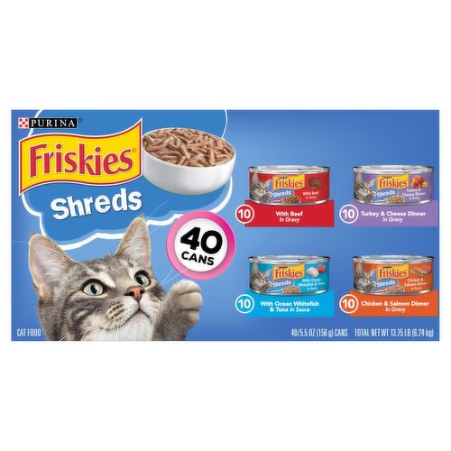 Purina Friskies Shreds Cat Food, 5.5 oz, 40 count