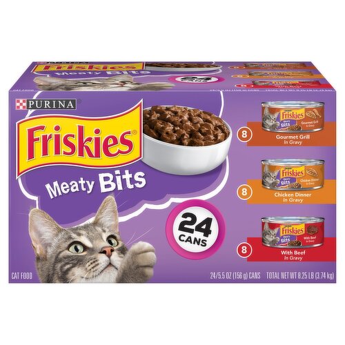 Purina Friskies Meaty Bits Cat Food, 5.5 oz, 24 count