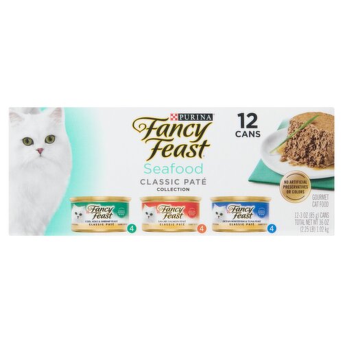 Purina Fancy Feast Classic Paté Collection Seafood Gourmet Cat Food, 3 oz, 12 count
