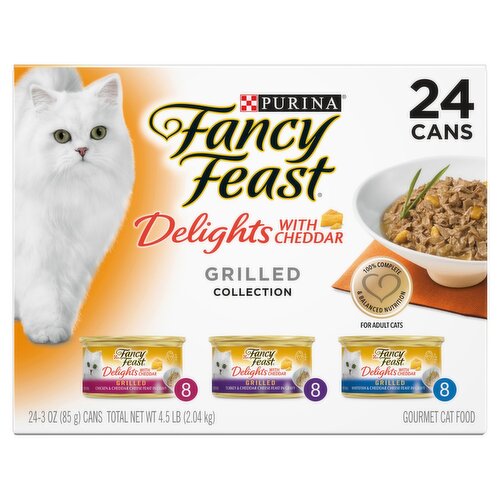 Purina Fancy Feast Delights with Cheddar Grilled Collection Gourmet Cat Food, 3 oz, 24 count