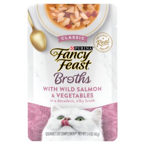 Purina Fancy Feast Classic Broths with Wild Salmon & Vegetables Gourmet Cat Complement, 1.4 oz