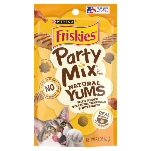 Purina Friskies Party Mix Natural Yums Real Chicken Cat Treats, 2.1 oz