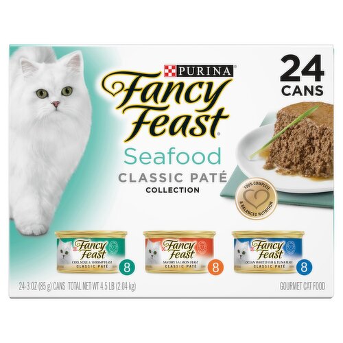 Purina Fancy Feast Seafood Classic Paté Collection Gourmet Cat Food, 3 oz, 24 count