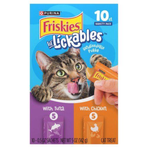 Purina Friskies Lil' Lickables Handfeedable Puree Cat Treat Variety Pack, 0.5 oz, 10 Count