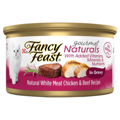 Purina Fancy Feast Natural White Meat Chicken & Beef Recipe in Gravy Gourmet Cat Food, 3 oz