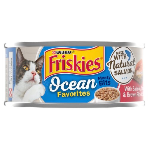 Purina Friskies Ocean Favorites Meaty Bits with Salmon, Shrimp & Brown Rice Cat Food, 5.5 oz