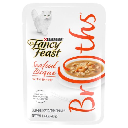 Purina Fancy Feast Broths Seafoods Bisque with Shrimp Gourmet Cat Complement, 1.4 oz