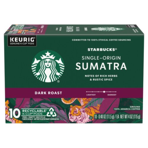 Starbucks Single-Origin Dark Roast Ground Coffee K-Cup Pods, 0.40 oz, 10 count