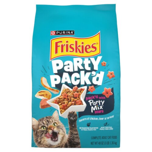 Purina Friskies Pack'd with Party Mix Stars Complete Adult Cat Food, 48 oz