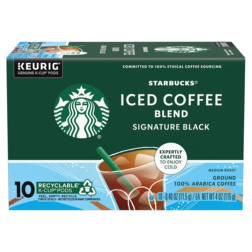 Starbucks Iced Coffee Blend Signature Black Medium Roast Ground Coffee K-Cup Pods, 0.40 oz, 10 count