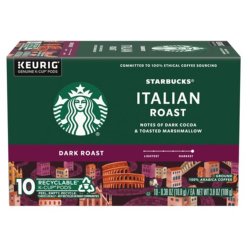 Starbucks Italian Dark Roast Ground Coffee K-Cup Pods, 0.38 oz, 10 count