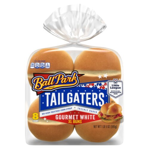 Ball Park Tailgaters Gourmet White XL Buns, 8 count, 1 lb 5 oz