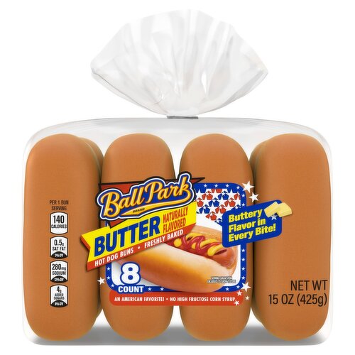 Ball Park Butter Flavored Hot Dog Buns, 8 count, 15 oz