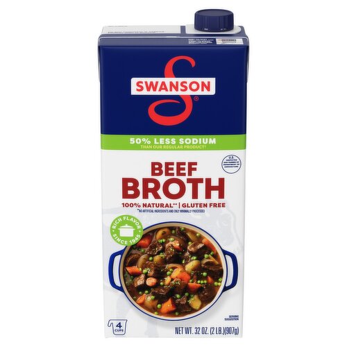 Swanson 50% Less Sodium Beef Broth, 32 oz