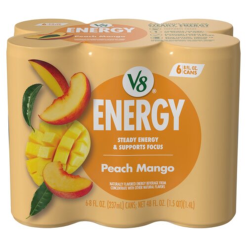 V8 Plus Energy Peach Mango Energy Beverage, 8 fl oz, 6 count