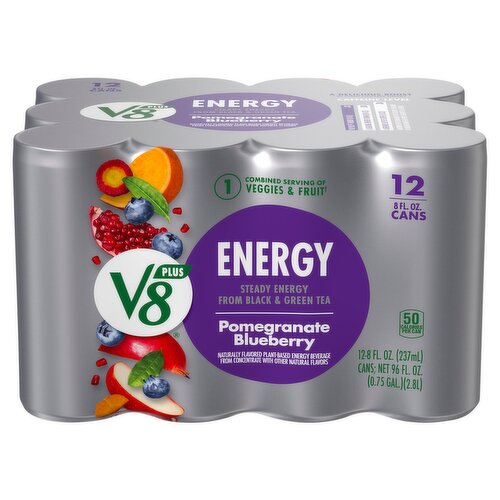 V8 Plus Pomegranate Blueberry Energy Beverage, 8 fl oz, 12 count