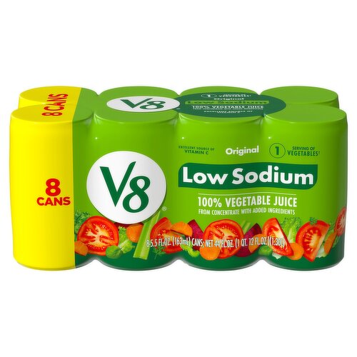 V8 Original Low Sodium 100% Vegetable Juice, 5.5 fl oz, 8 count