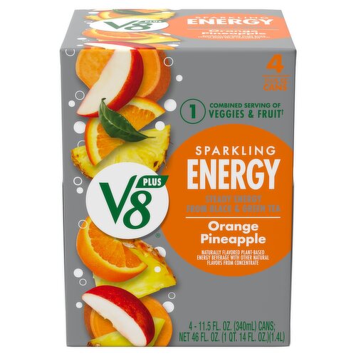 V8 Plus Sparkling Orange Pineapple Energy Drink, 11.5 fl oz, 4 count