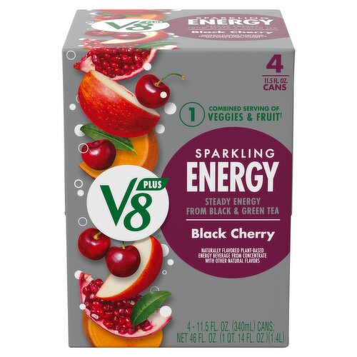 V8 Plus Black Cherry Sparkling Energy Drink, 11.5 fl oz, 4 count