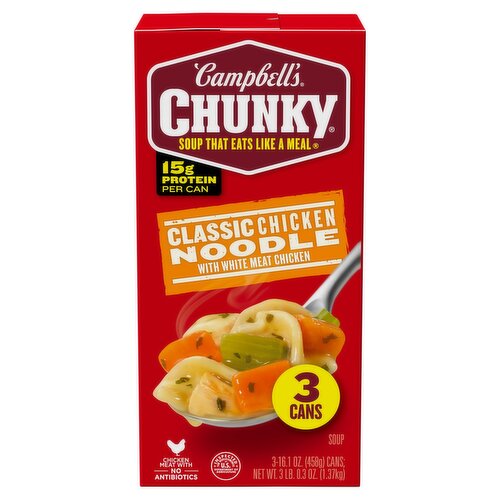 Campbell's Chunkỵ Classic Chicken Noodle with White Meat Chicken Soup, 16.1 oz, 3 count