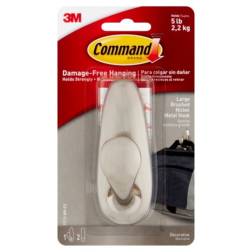 Command™ Large Forever Classic Hook, Brushed Nickel, 1 Hook, 2 Strips/Pack