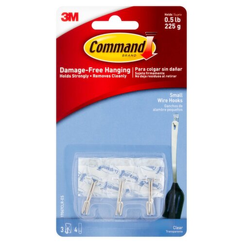 Command™ Small Clear Utensil Hooks with Clear Strips, 3 Hooks, 4 Strips/Pack