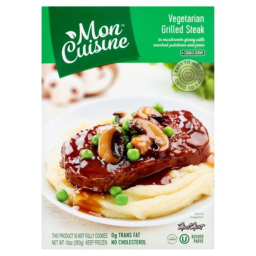 Mon Cuisine Vegetarian Grilled Steak in Mushroom Gravy with Mashed Potatoes and Peas, 10 oz