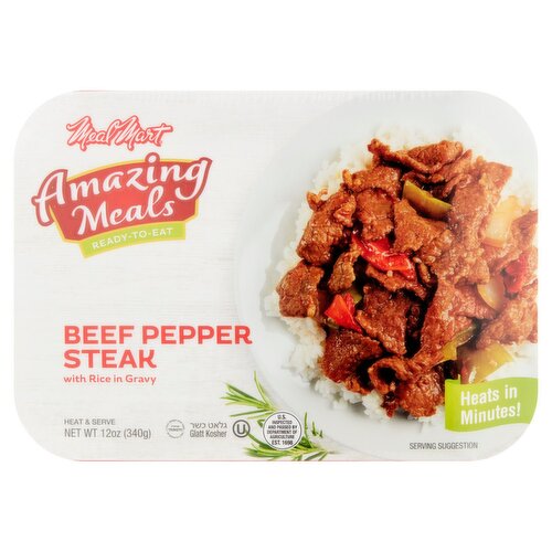 Meal Mart Amazing Meals Ready-to-Eat Beef Pepper Steak with Rice in Gravy, 12 oz