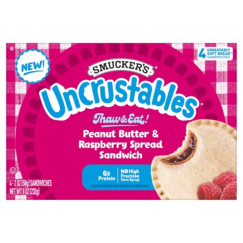 Smucker's Uncrustables Peanut Butter & Raspberry Spread Sandwich, 2 oz, 4 count