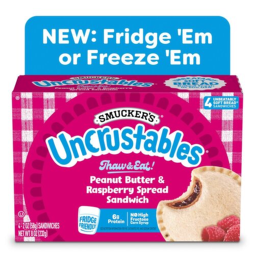 Smucker's Uncrustables Peanut Butter & Raspberry Spread Sandwich, 2 oz, 4 count